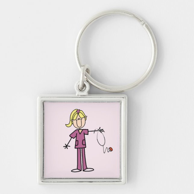 Blond Female Stick Figure Nurse T-shirts Keychain (Front)