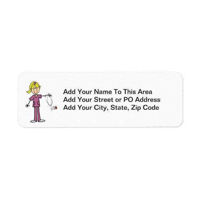 Blond Female Stick Figure Nurse T-shirts Label (Front)