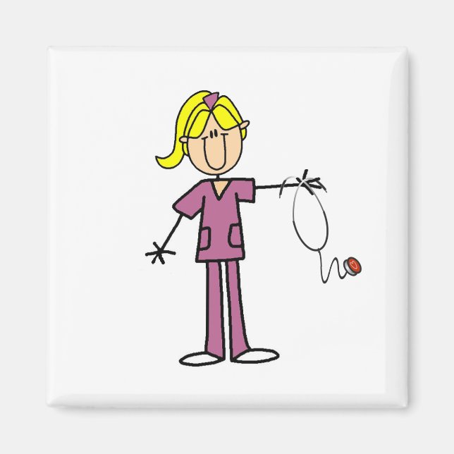 Blond Female Stick Figure Nurse T-shirts Magnet (Front)