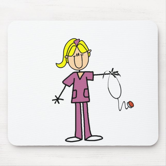 Blond Female Stick Figure Nurse T-shirts Mouse Pad (Front)