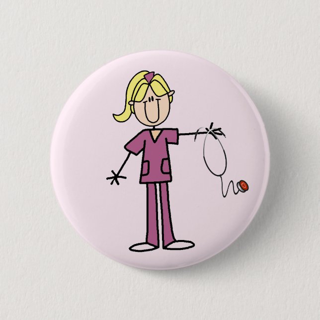 Blond Female Stick Figure Nurse T-shirts Pinback Button (Front)
