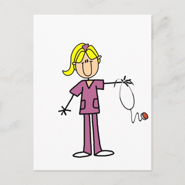 Blond Female Stick Figure Nurse T-shirts Postcard (Front)