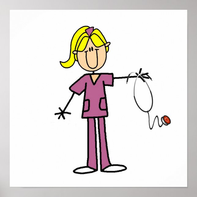 Blond Female Stick Figure Nurse T-shirts Poster (Front)
