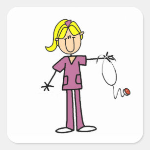 Blond Female Stick Figure Nurse T-shirts Square Sticker