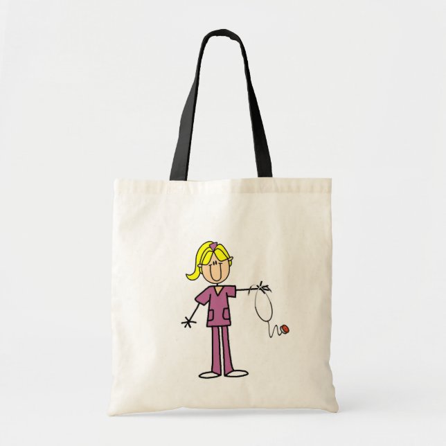 Blond Female Stick Figure Nurse T-shirts Tote Bag (Front)