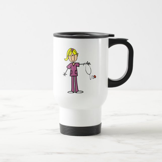 Blond Female Stick Figure Nurse T-shirts Travel Mug (Right)