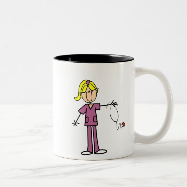 Blond Female Stick Figure Nurse T-shirts Two-Tone Coffee Mug (Right)