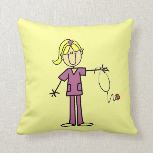Blond Female Stick Figure Nurse Throw Pillow