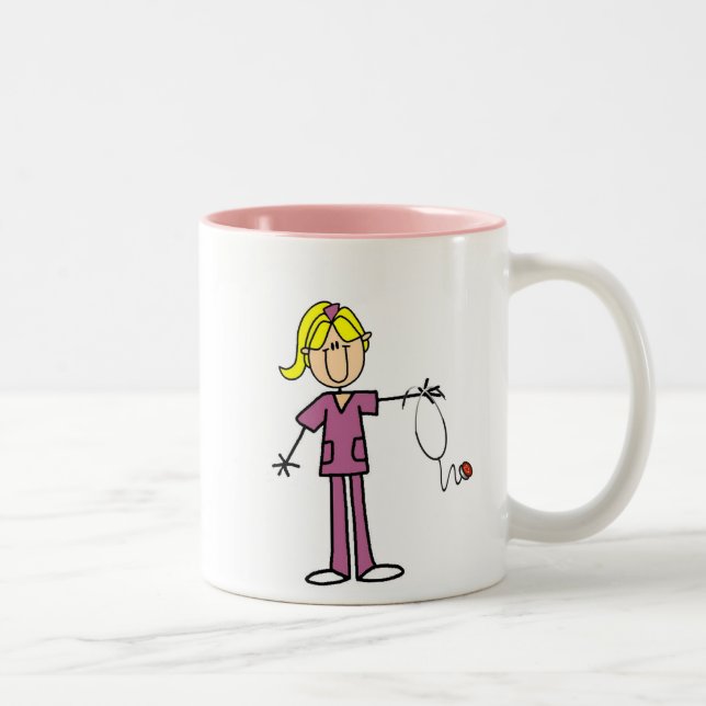 Blond Female Stick Figure Nurse Two-Tone Coffee Mug (Right)
