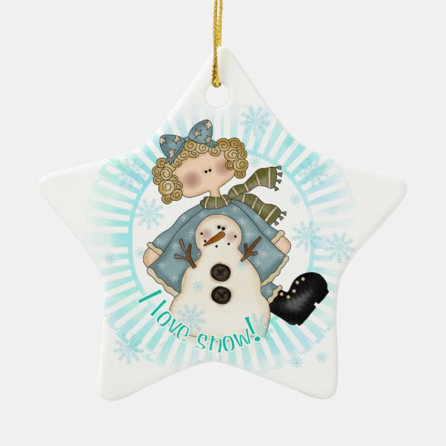 Blond Girl and Snowman  Keepsake Ornament (Front)