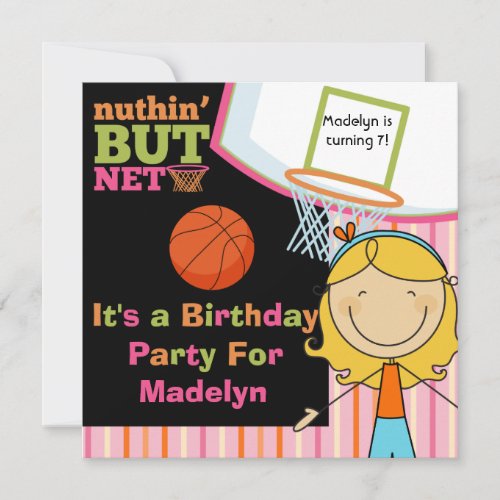 Blond Girl Basketball Birthday Invitation