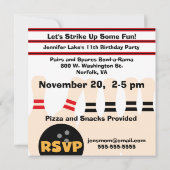 Blond Girl Bowling Party Invitations (Back)