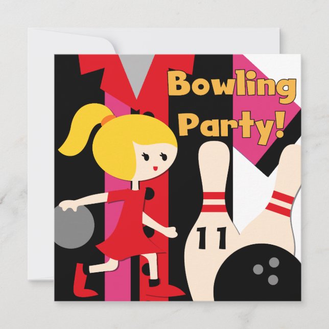 Blond Girl Bowling Party Invitations (Front)