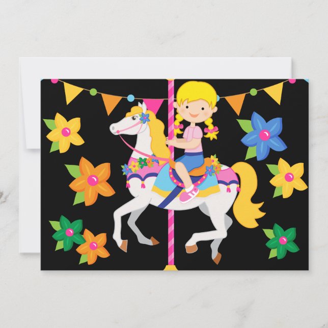 Blond Girl Carousel Birthday 5x7 Invitation (Front)