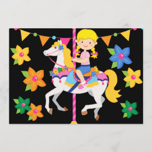 Blond Girl Carousel Birthday 5x7 Invitation