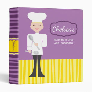 Blond girl chef personalized kids recipe 3 ring binder