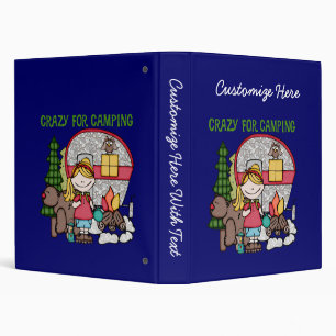 Blond Girl Crazy For Camping 3 Ring Binder