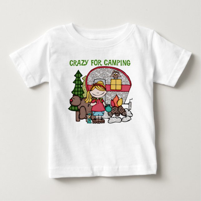 Blond Girl Crazy For Camping Baby T-Shirt (Front)