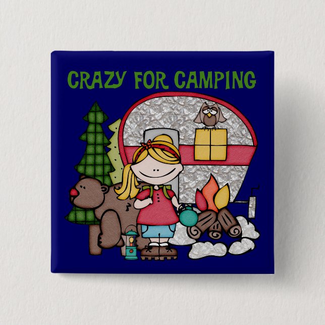 Blond Girl Crazy For Camping Button (Front)