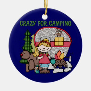 Blond Girl Crazy For Camping Ceramic Ornament