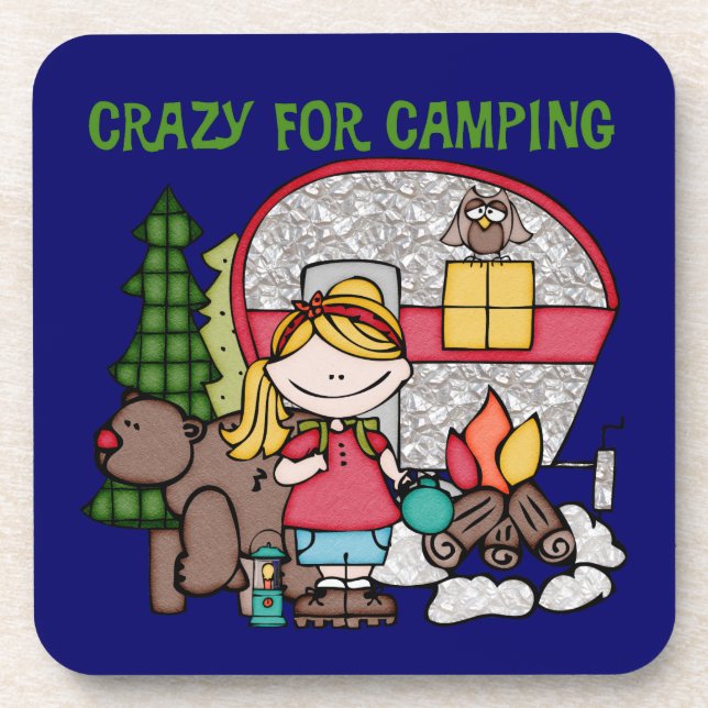 Blond Girl Crazy For Camping Coaster (Front)