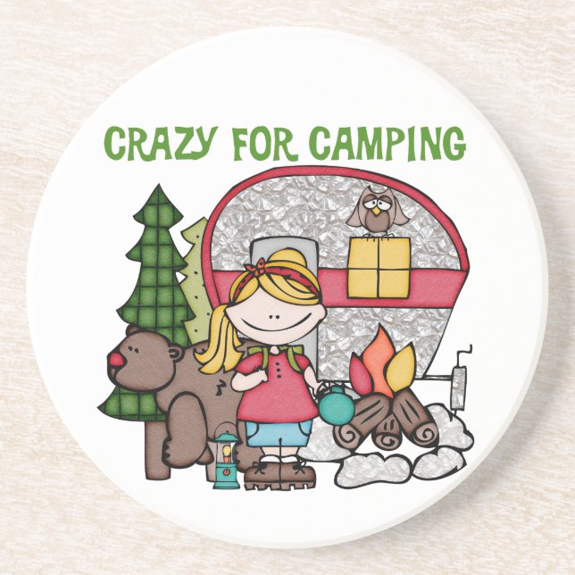 Blond Girl Crazy For Camping Coaster (Front)
