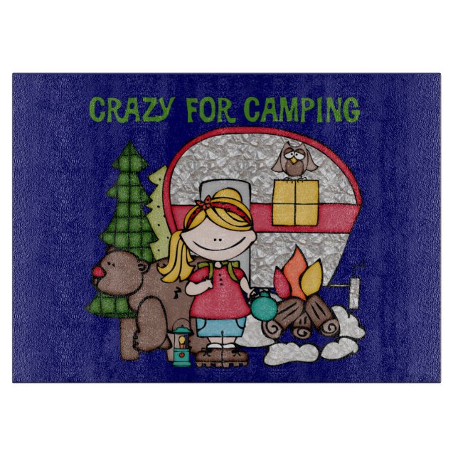 Blond Girl Crazy For Camping Cutting Board (Front)
