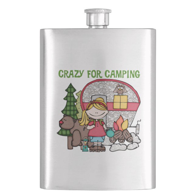 Blond Girl Crazy For Camping Hip Flask (Front)