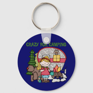 Blond Girl Crazy For Camping Keychain