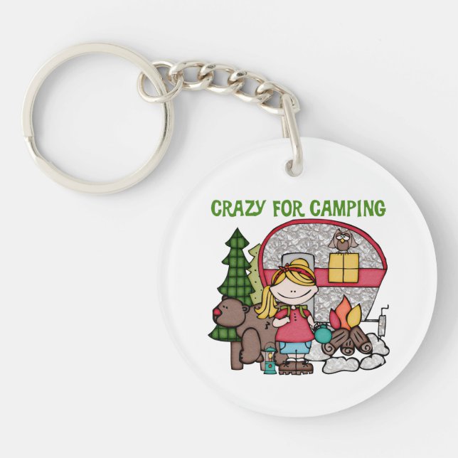 Blond Girl Crazy For Camping Keychain (Front)