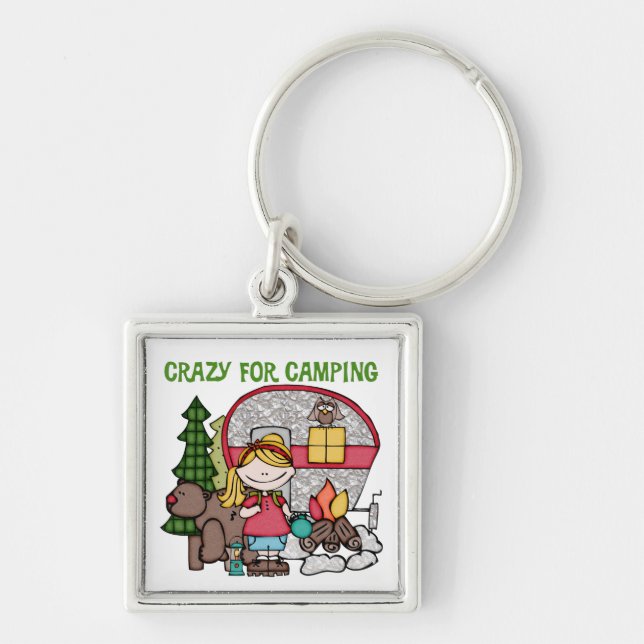 Blond Girl Crazy For Camping Keychain (Front)