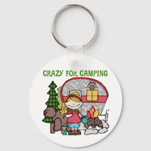 Blond Girl Crazy For Camping Keychain