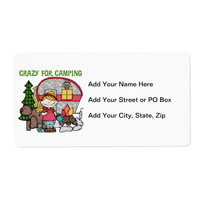 Blond Girl Crazy For Camping Label (Front)