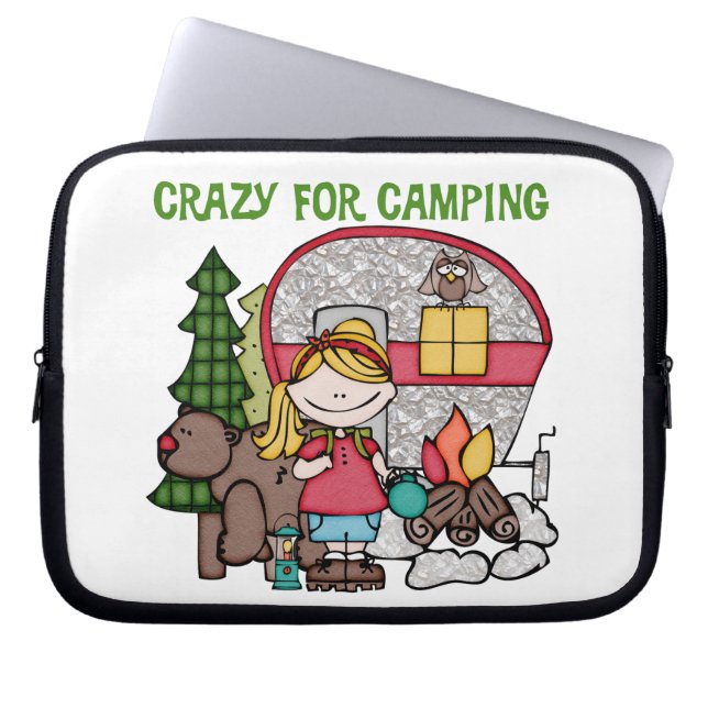Blond Girl Crazy For Camping Laptop Sleeve (Front)