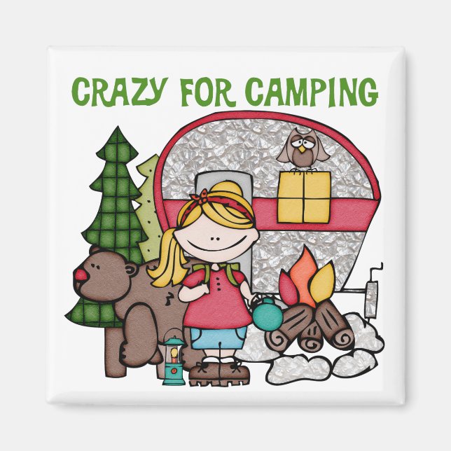 Blond Girl Crazy For Camping Magnet (Front)
