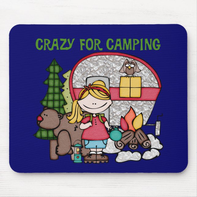 Blond Girl Crazy For Camping Mouse Pad (Front)