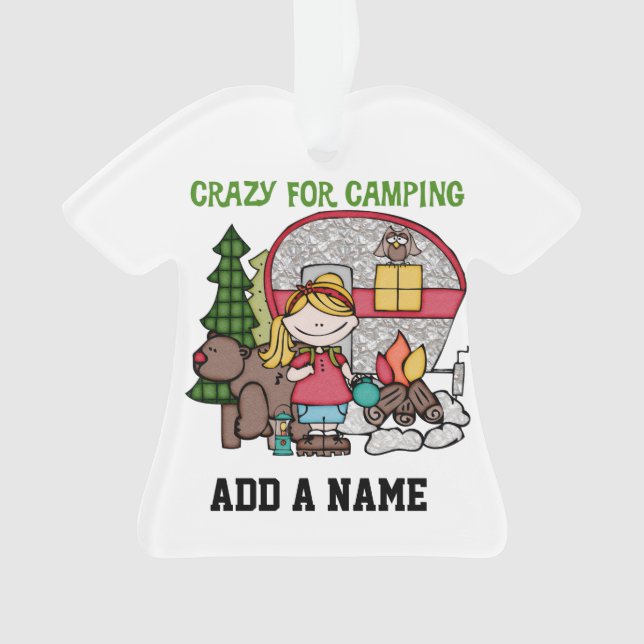 Blond Girl Crazy For Camping Ornament (Front)