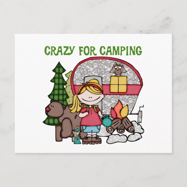 Blond Girl Crazy For Camping Postcard (Front)