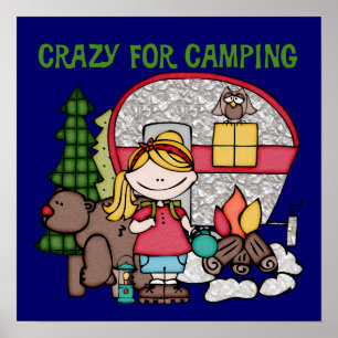 Blond Girl Crazy For Camping Poster