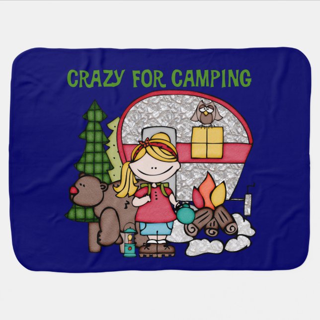 Blond Girl Crazy For Camping Receiving Blanket (Horizontal)