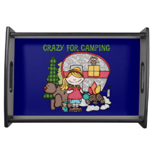 Blond Girl Crazy For Camping Serving Tray