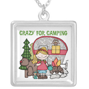 Blond Girl Crazy For Camping Silver Plated Necklace
