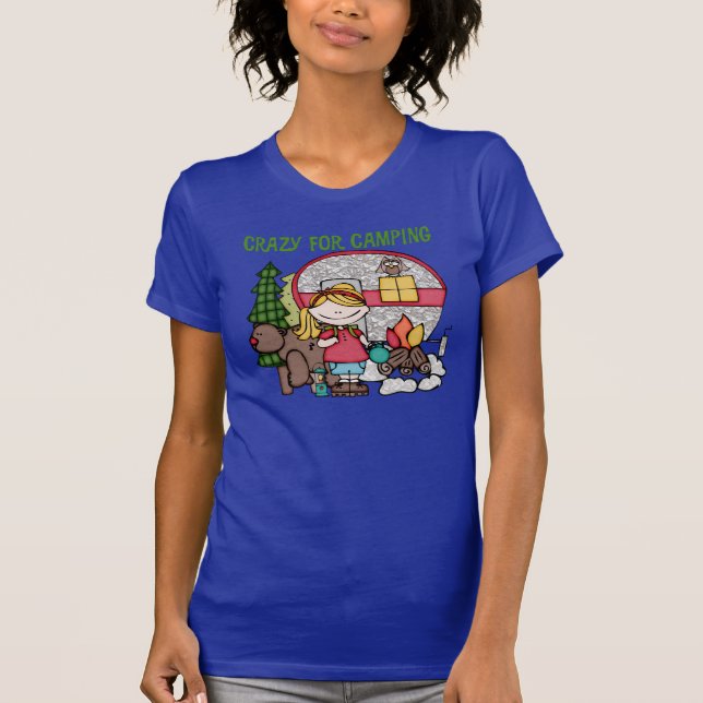 Blond Girl Crazy For Camping T-Shirt (Front)