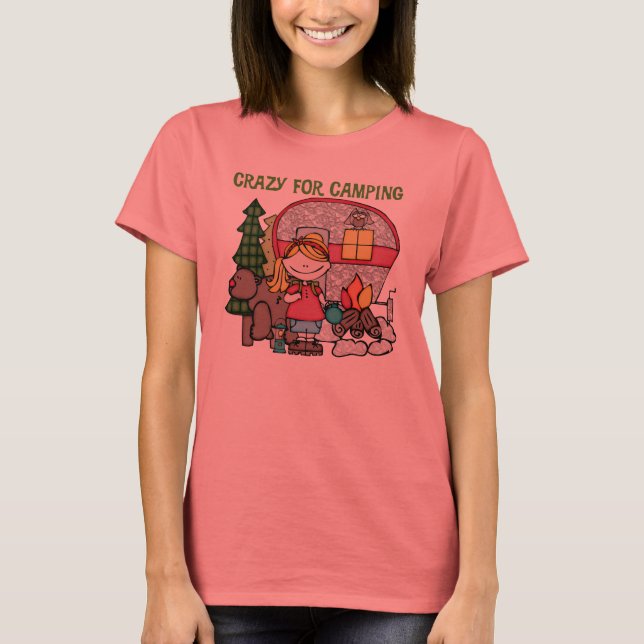 Blond Girl Crazy For Camping T-Shirt (Front)
