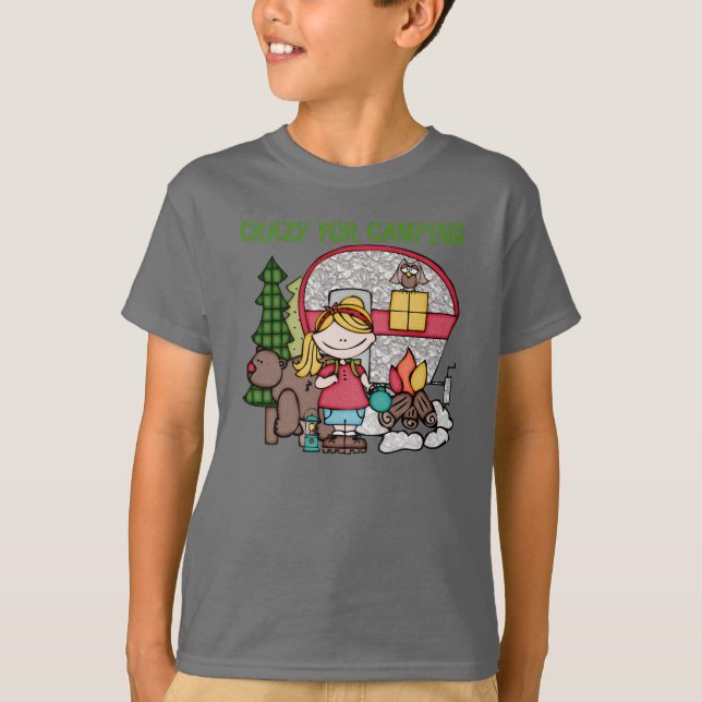 Blond Girl Crazy For Camping T-Shirt (Front)