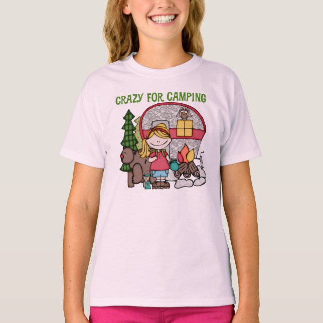 Blond Girl Crazy For Camping T-Shirt (Front)