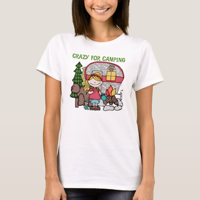 Blond Girl Crazy For Camping T-Shirt (Front)