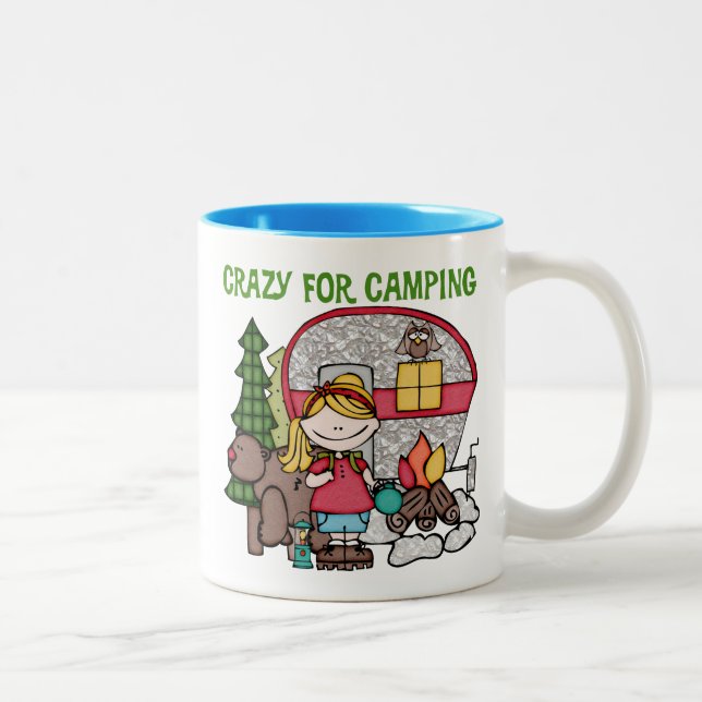 Blond Girl Crazy For Camping Two-Tone Coffee Mug (Right)
