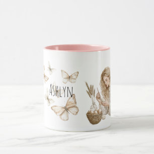 Blond Girl Easter Eggs Butterflies Mug