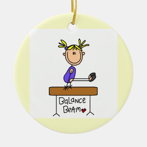 Blond Girl Gymnast on Balance Beam Ceramic Ornament